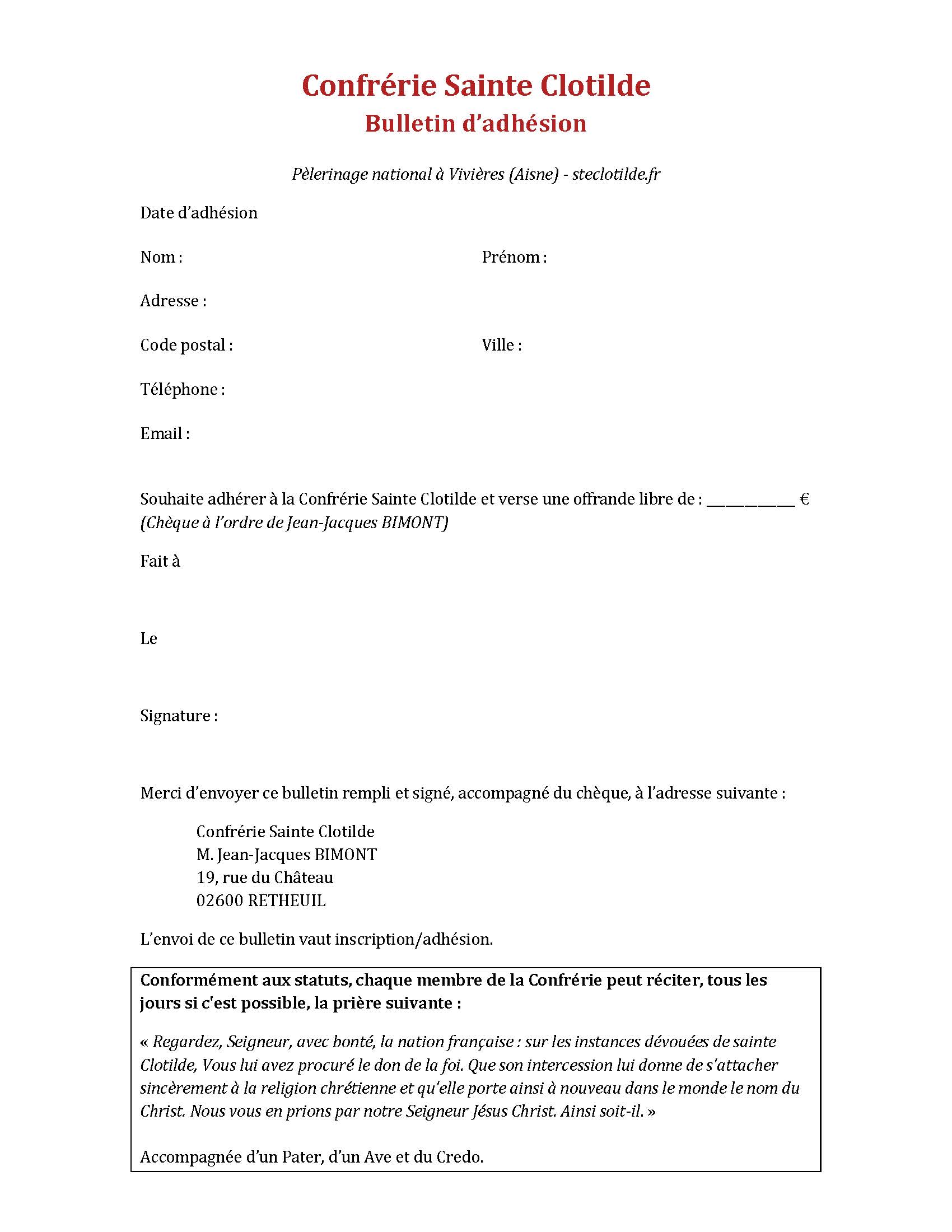 Bulletin d'adhésion